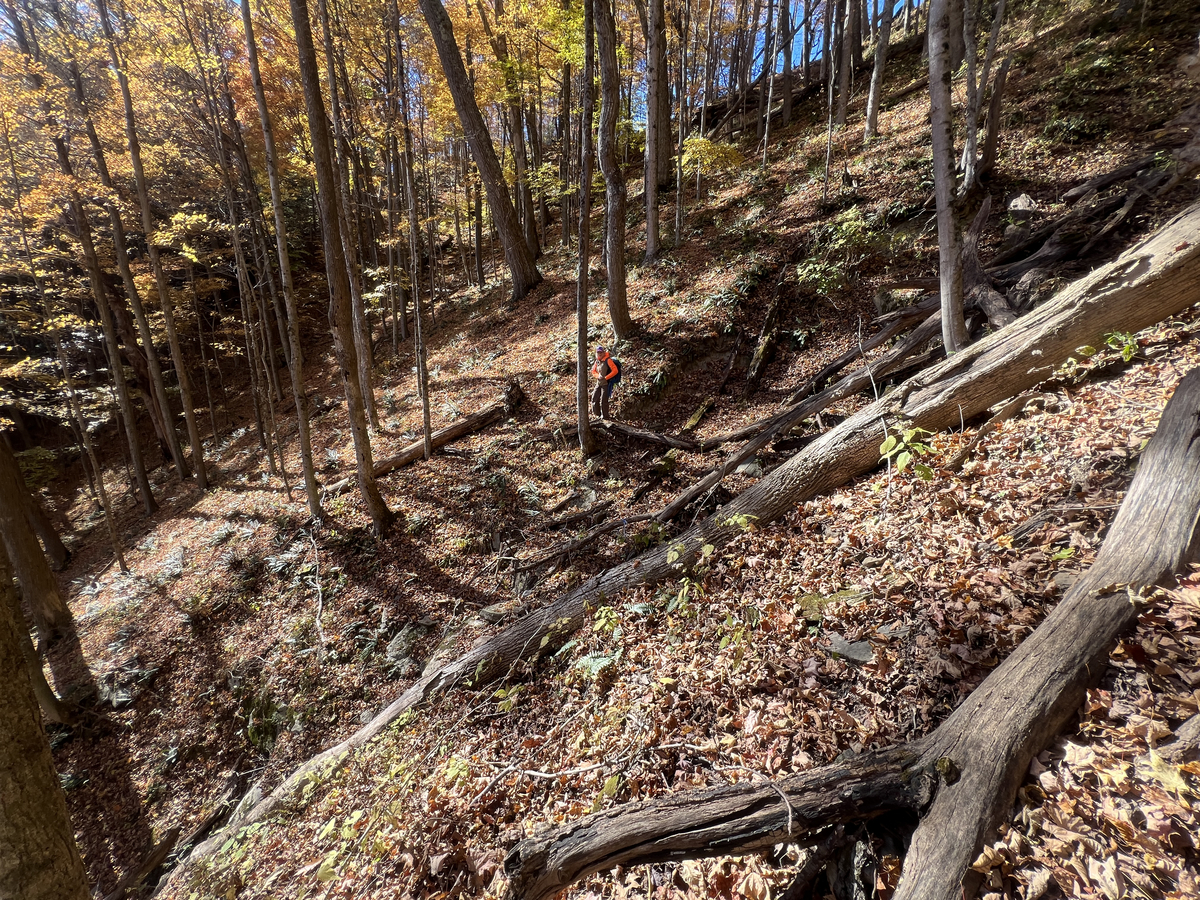 IMBA Trail Solutions Planner, Liz Grades, battles the signature steep hillsides