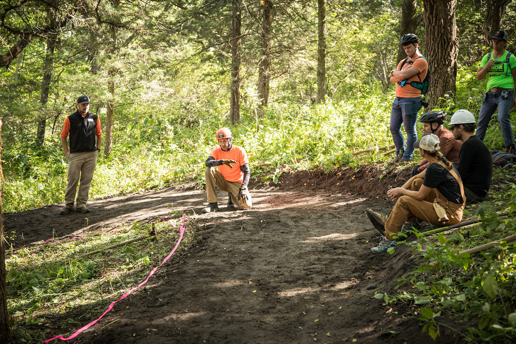 IMBA Trail Solutions Team Member, Joey Klein, teaching at an IMBA trail care workshop