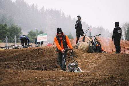 Trail crew upgrading popular Portland bike park skills area.