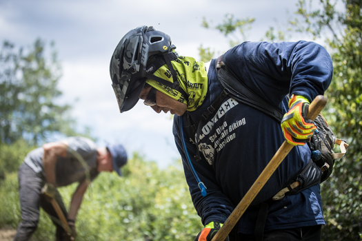 SDMBA Volunteers working on a section of Noble Canyon, in Cleveland National Forest, at an IMBA Trail Care School. 